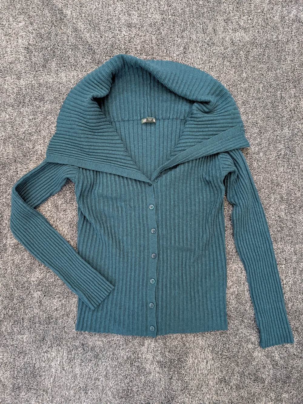 wild fable Teal Ribbed Button-Up Cardigan with Shawl Collar SZ MEDIUM